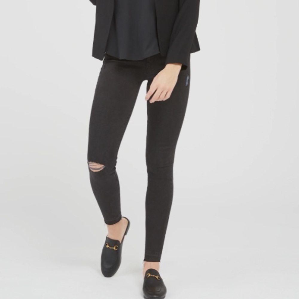 Spanx Vintage Distressed Black Ankle Skinny Jeans